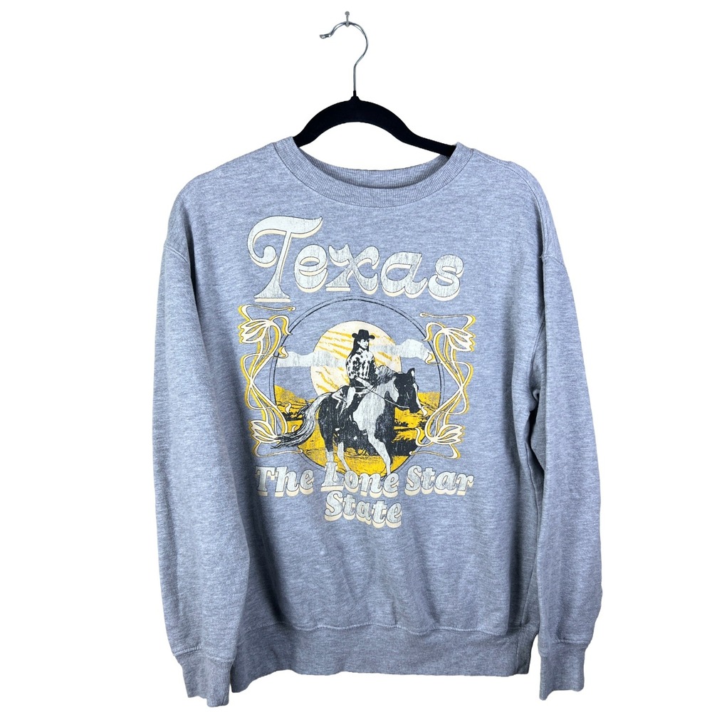 Zoe + Liv Texas The Lone Star State Graphic Sweatshirt Gray Medium Cowboy Horse